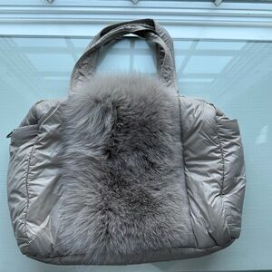 Max & Moi Elegant Beige/Greyish Fur-Trimmed Women's